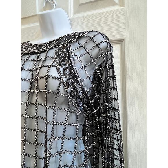 Endless Rose Black Mesh Beaded Embellished Long Sleeve Top Size Large - Picture 12 of 16